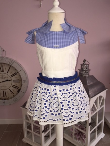 Falda con blusa para niña azul y blanca Foque Primavera Verano